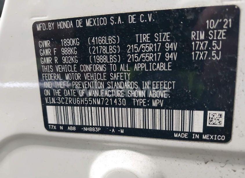 Photo 9 of 2022 Honda Hr-v AWD EX (VIN 3CZRU6H55NM721430)