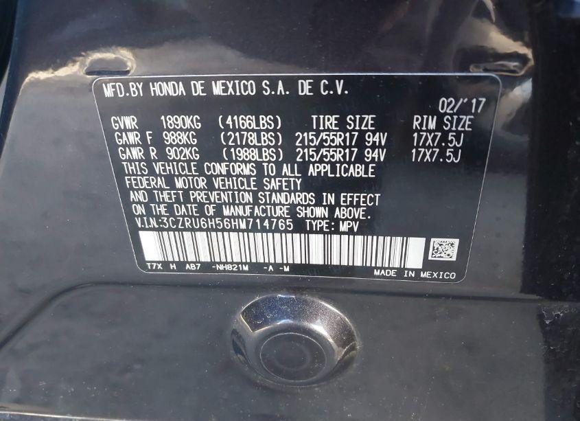 Photo 8 of 2017 Honda Hr-v EX (VIN 3CZRU6H56HM714765)