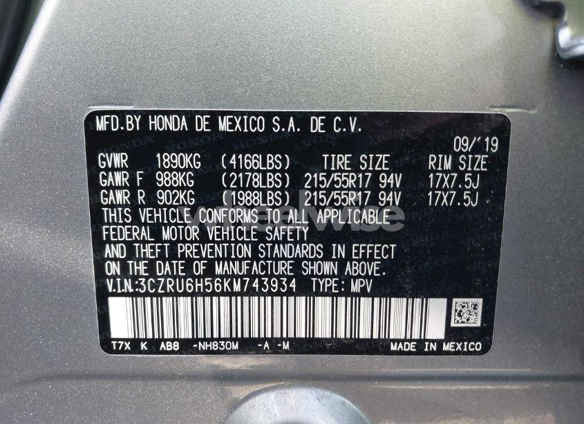 Photo 9 of 2019 Honda Hr-v EX (VIN 3CZRU6H56KM743934)