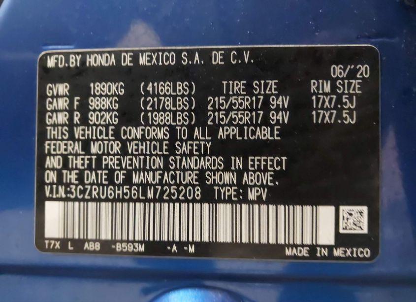 Photo 9 of 2020 Honda Hr-v AWD EX (VIN 3CZRU6H56LM725208)