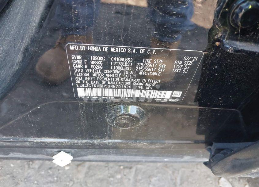 Photo 9 of 2022 Honda Hr-v AWD EX (VIN 3CZRU6H56NM701820)