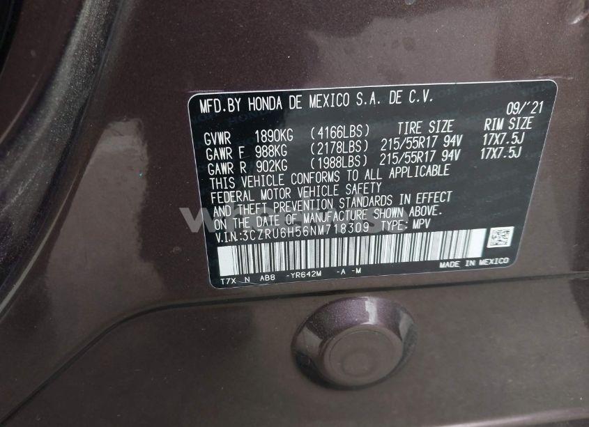 Photo 9 of 2022 Honda Hr-v AWD EX (VIN 3CZRU6H56NM718309)