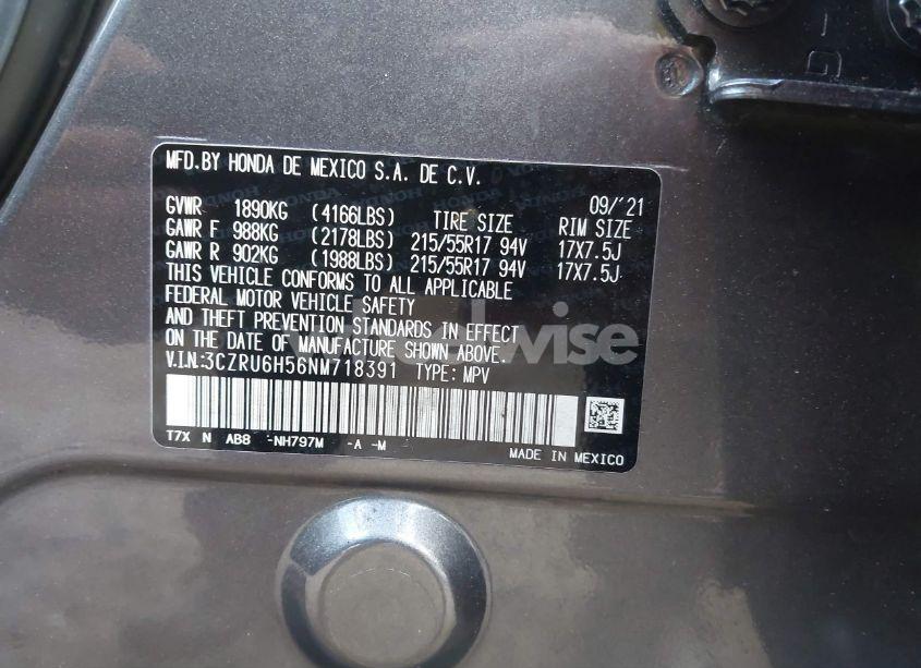 Photo 9 of 2022 Honda Hr-v AWD EX (VIN 3CZRU6H56NM718391)