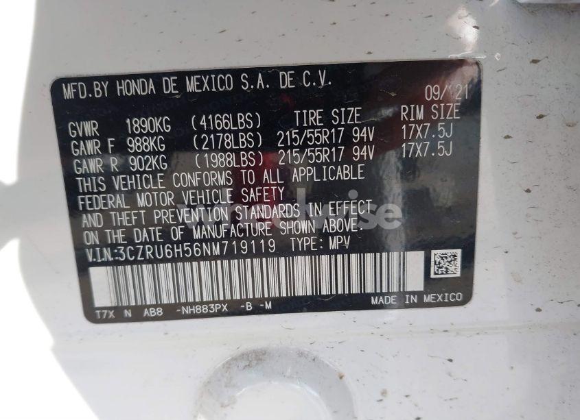 Photo 9 of 2022 Honda Hr-v AWD EX (VIN 3CZRU6H56NM719119)