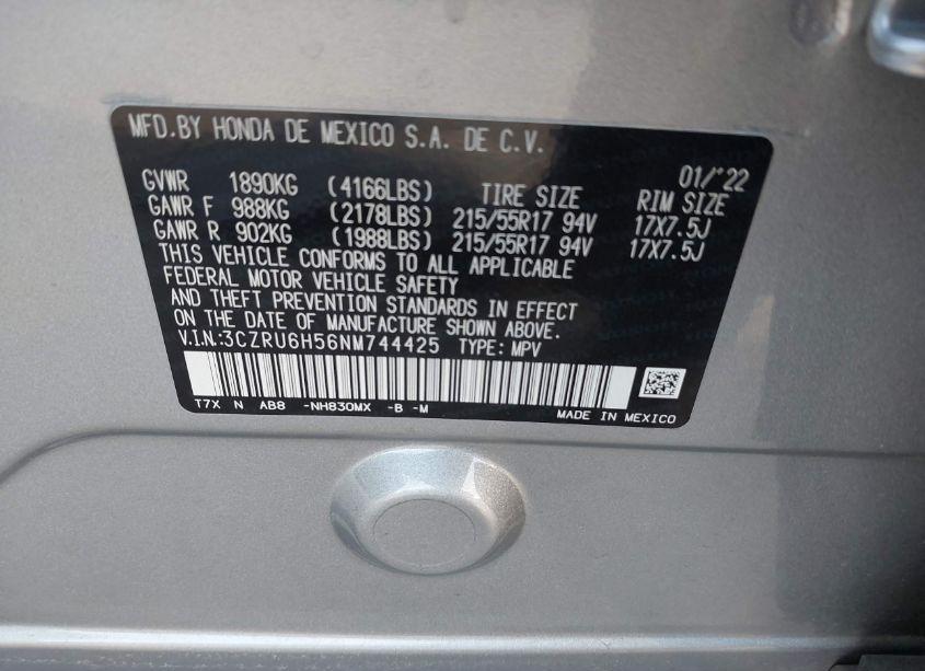 Photo 9 of 2022 Honda Hr-v AWD EX (VIN 3CZRU6H56NM744425)