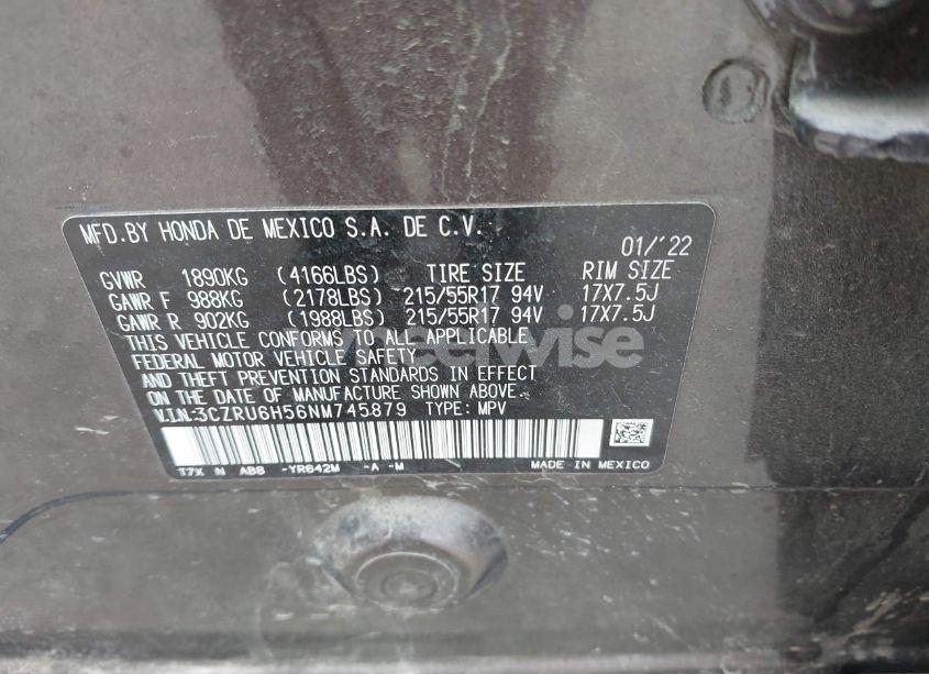 Photo 9 of 2022 Honda Hr-v AWD EX (VIN 3CZRU6H56NM745879)
