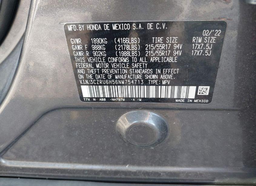 Photo 9 of 2022 Honda Hr-v AWD EX (VIN 3CZRU6H56NM754713)