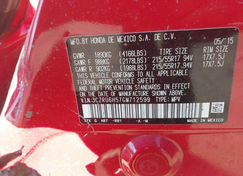 Photo 9 of 2016 Honda Hr-v EX (VIN 3CZRU6H57GM712599)