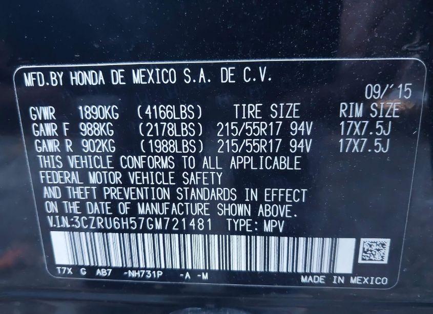 Photo 9 of 2016 Honda Hr-v EX (VIN 3CZRU6H57GM721481)