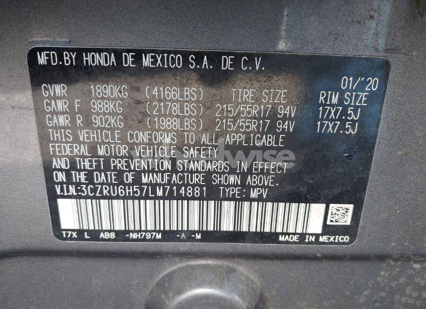 Photo 9 of 2020 Honda Hr-v AWD EX (VIN 3CZRU6H57LM714881)