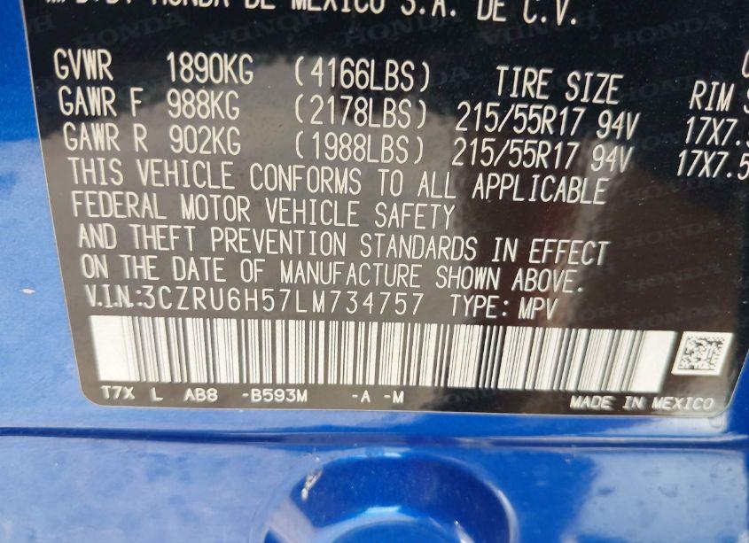 Photo 9 of 2020 Honda Hr-v AWD EX (VIN 3CZRU6H57LM734757)