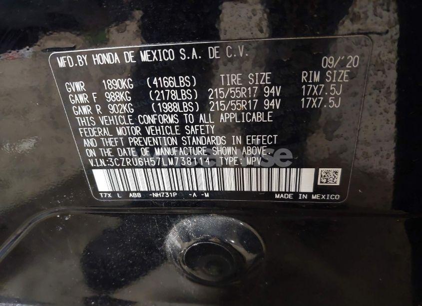 Photo 9 of 2020 Honda Hr-v AWD EX (VIN 3CZRU6H57LM738114)