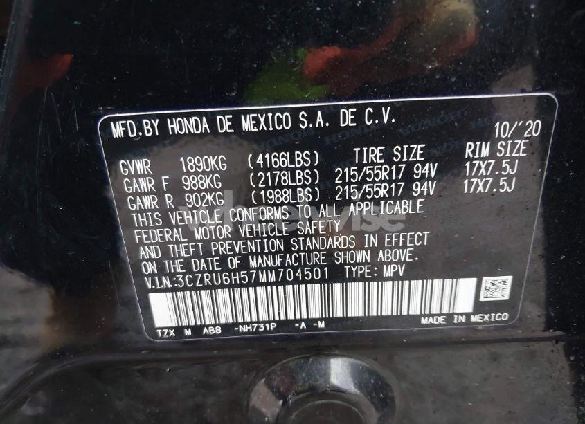 Photo 9 of 2021 Honda Hr-v AWD EX (VIN 3CZRU6H57MM704501)