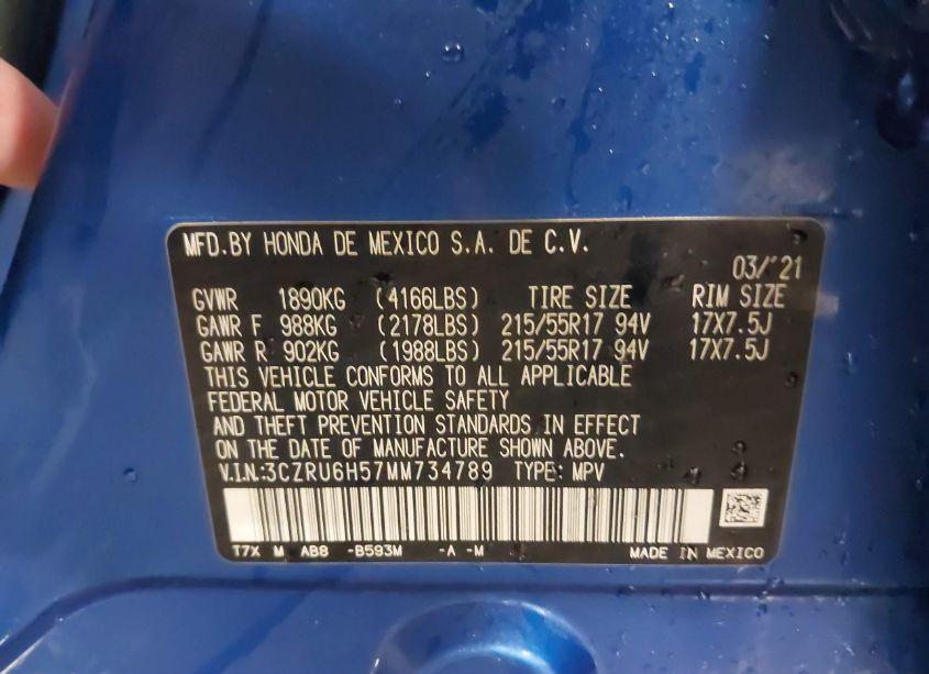 Photo 9 of 2021 Honda Hr-v AWD EX (VIN 3CZRU6H57MM734789)