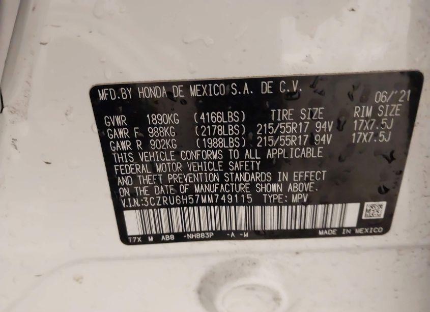 Photo 9 of 2021 Honda Hr-v AWD EX (VIN 3CZRU6H57MM749115)
