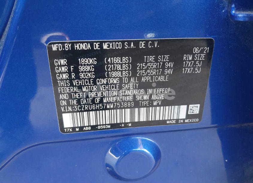 Photo 9 of 2021 Honda Hr-v AWD EX (VIN 3CZRU6H57MM753889)