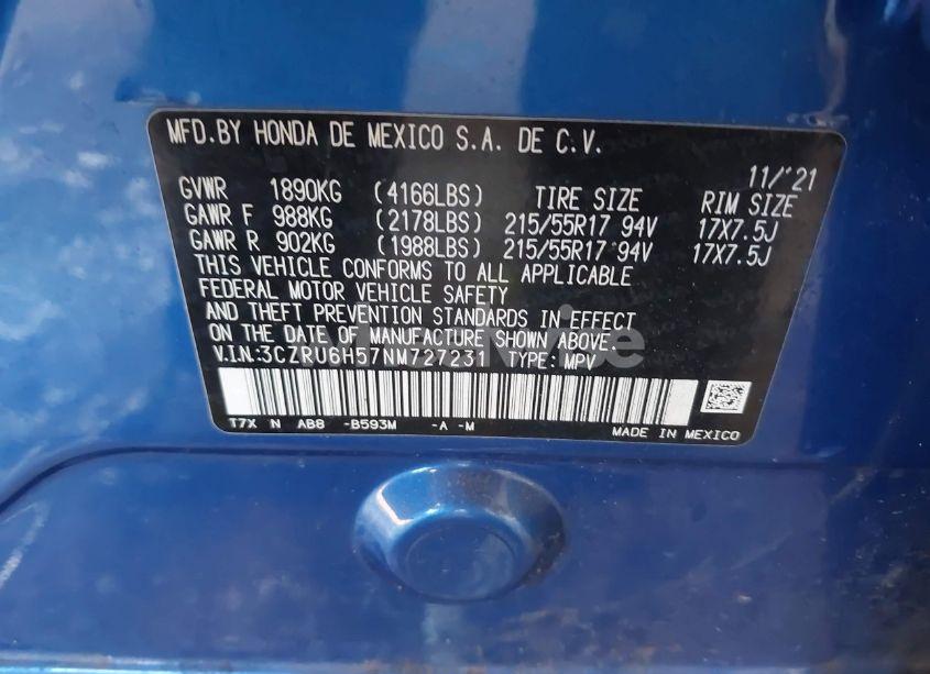 Photo 9 of 2022 Honda Hr-v AWD EX (VIN 3CZRU6H57NM727231)