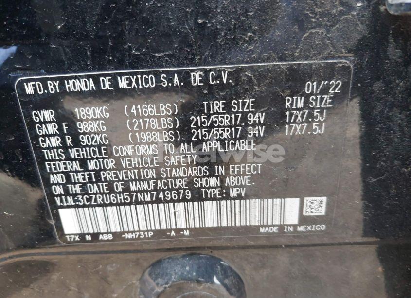 Photo 9 of 2022 Honda Hr-v AWD EX (VIN 3CZRU6H57NM749679)