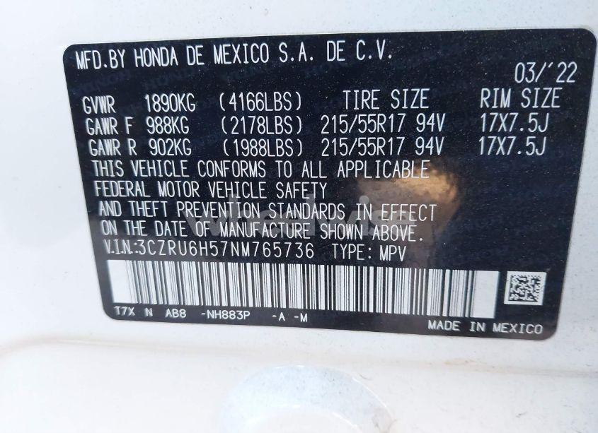 Photo 9 of 2022 Honda Hr-v AWD EX (VIN 3CZRU6H57NM765736)