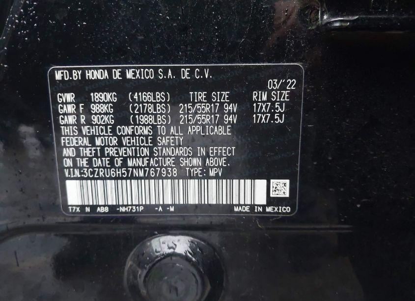 Photo 9 of 2022 Honda Hr-v AWD EX (VIN 3CZRU6H57NM767938)