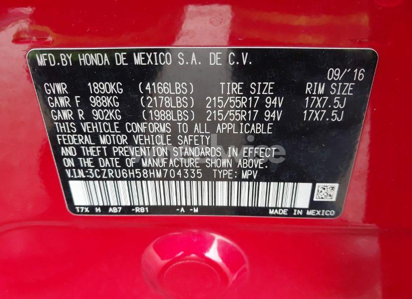 Photo 9 of 2017 Honda Hr-v EX (VIN 3CZRU6H58HM704335)