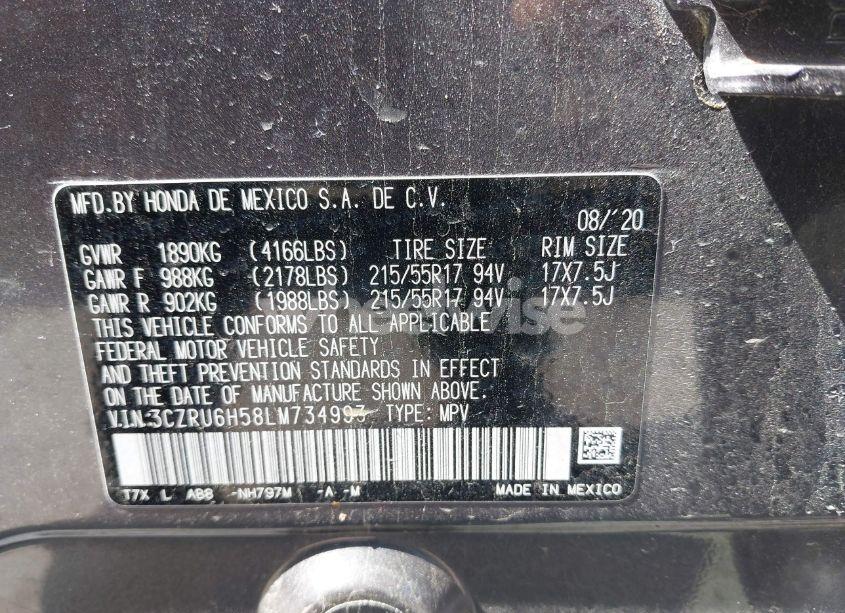 Photo 9 of 2020 Honda Hr-v AWD EX (VIN 3CZRU6H58LM734993)