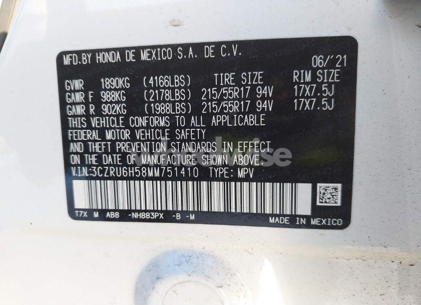 Photo 9 of 2021 Honda Hr-v AWD EX (VIN 3CZRU6H58MM751410)