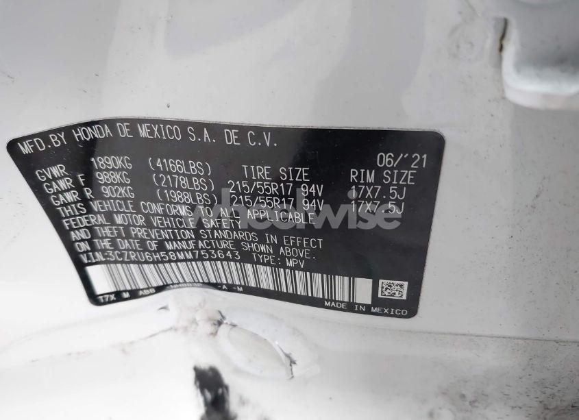 Photo 9 of 2021 Honda Hr-v AWD EX (VIN 3CZRU6H58MM753643)