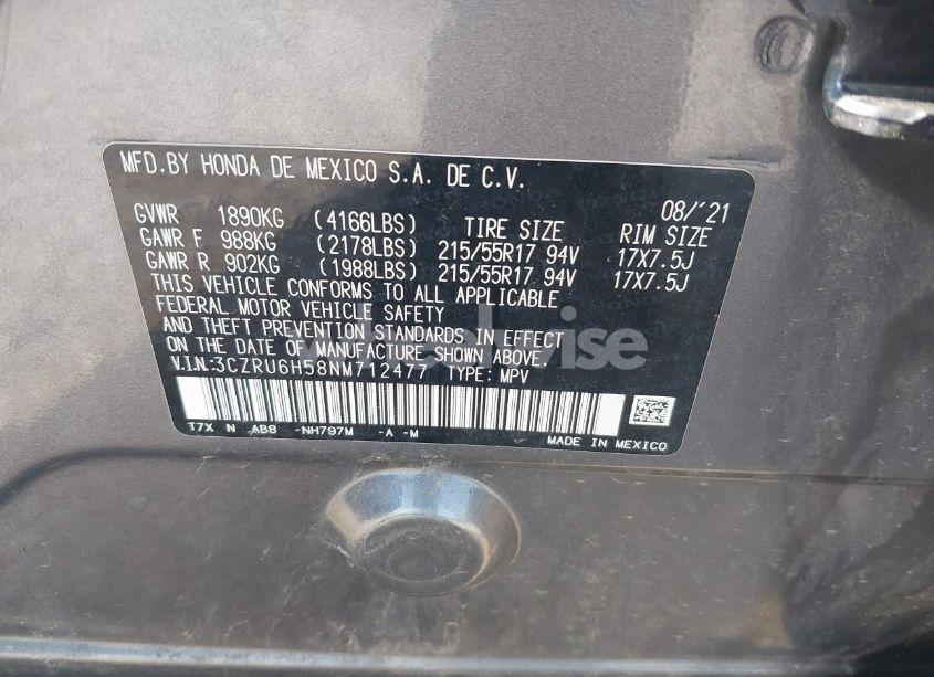 Photo 9 of 2022 Honda Hr-v AWD EX (VIN 3CZRU6H58NM712477)