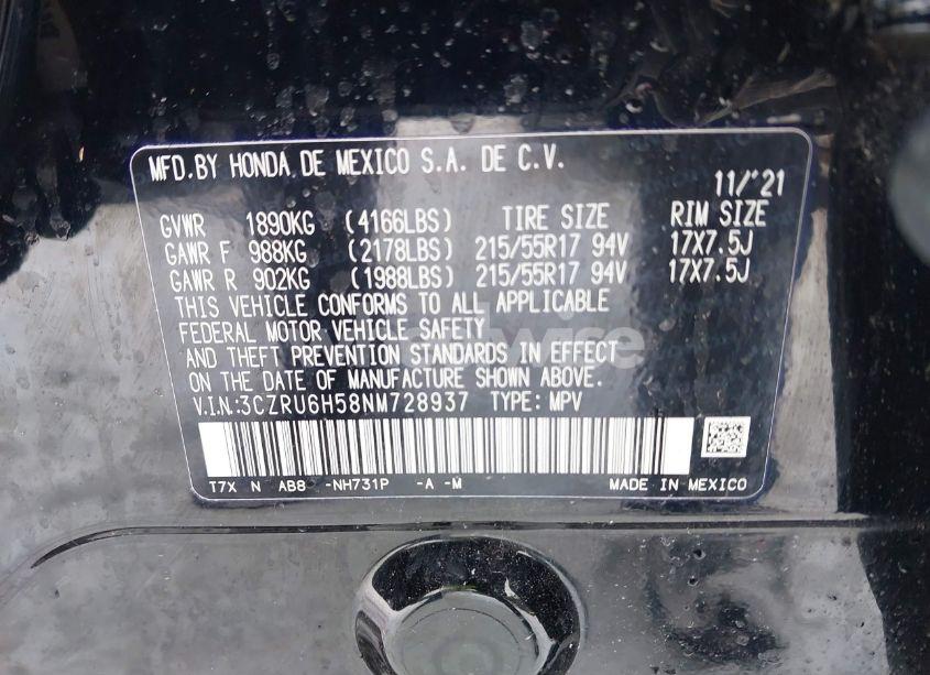 Photo 9 of 2022 Honda Hr-v AWD EX (VIN 3CZRU6H58NM728937)