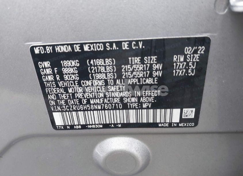 Photo 9 of 2022 Honda Hr-v AWD EX (VIN 3CZRU6H58NM760710)
