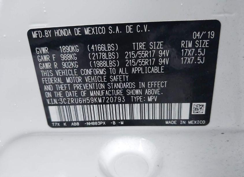 Photo 9 of 2019 Honda Hr-v EX (VIN 3CZRU6H59KM720793)