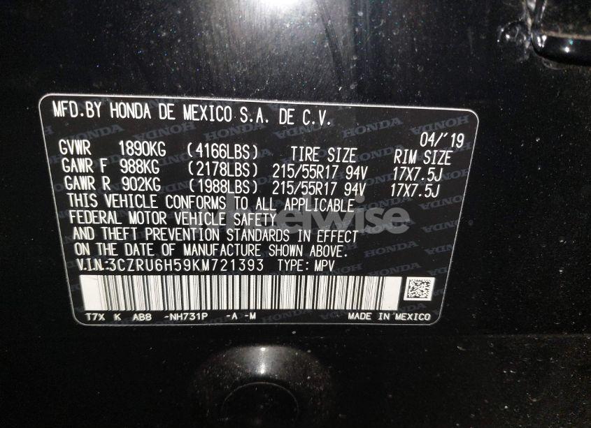 Photo 9 of 2019 Honda Hr-v EX (VIN 3CZRU6H59KM721393)