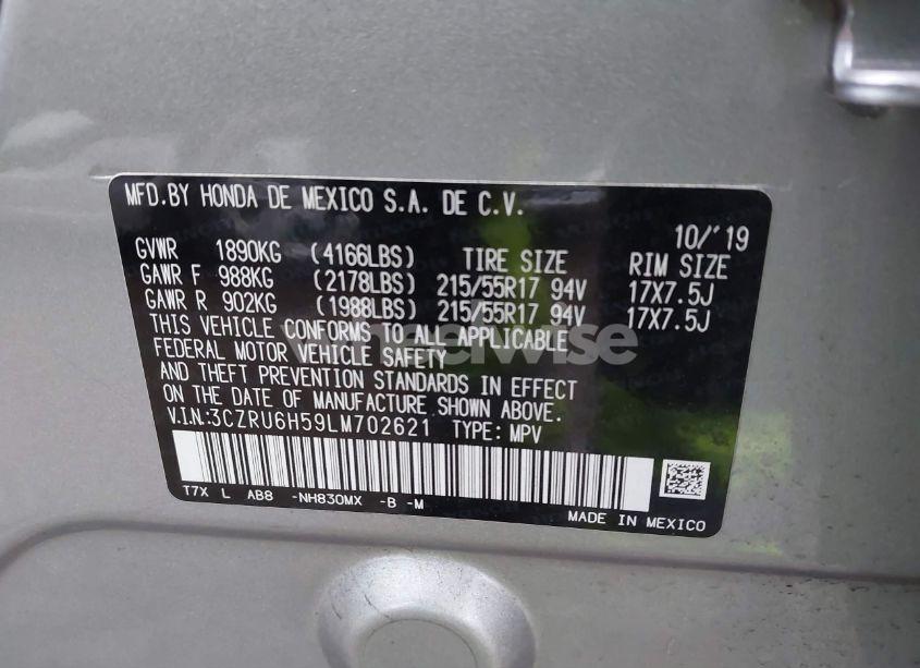 Photo 9 of 2020 Honda Hr-v AWD EX (VIN 3CZRU6H59LM702621)