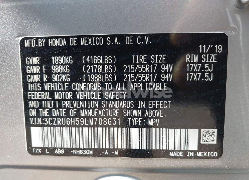 Photo 9 of 2020 Honda Hr-v AWD EX (VIN 3CZRU6H59LM708631)