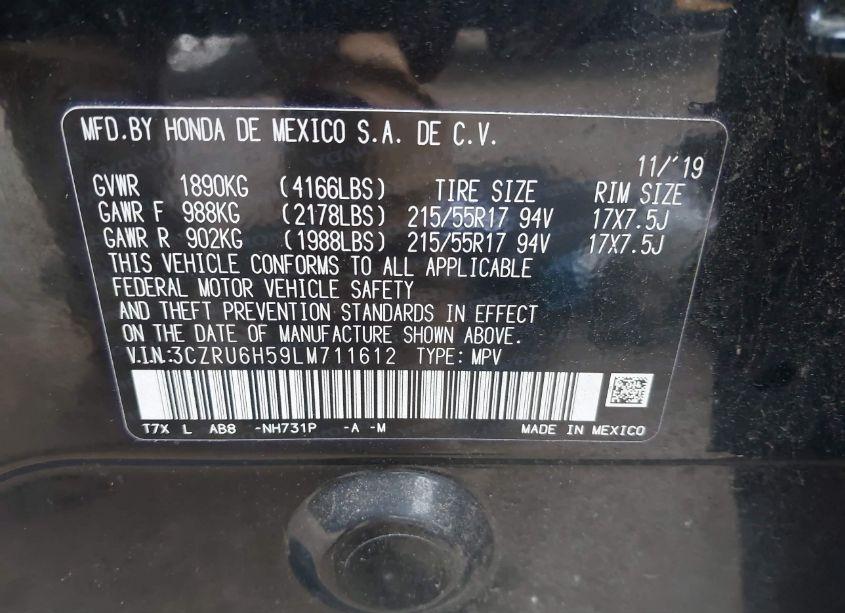 Photo 9 of 2020 Honda Hr-v AWD EX (VIN 3CZRU6H59LM711612)