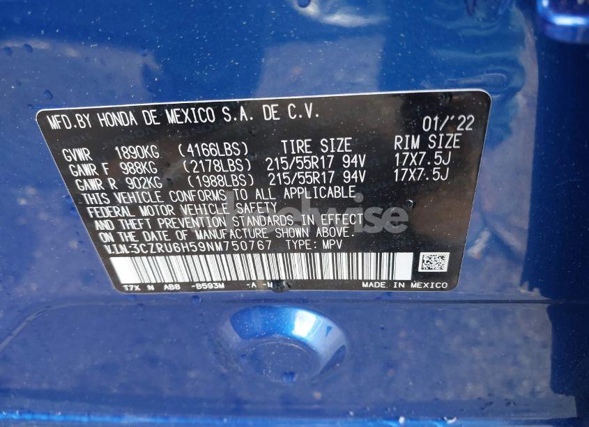 Photo 9 of 2022 Honda Hr-v AWD EX (VIN 3CZRU6H59NM750767)