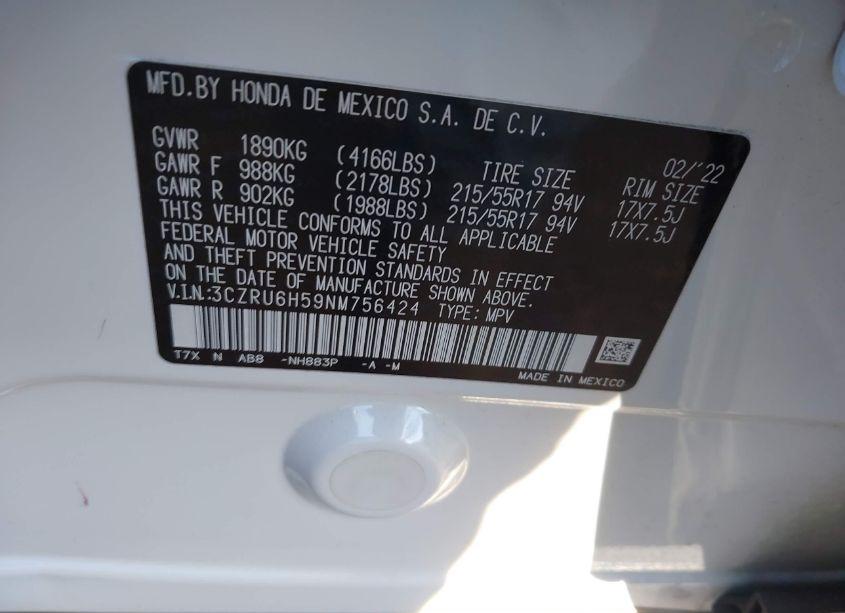 Photo 9 of 2022 Honda Hr-v AWD EX (VIN 3CZRU6H59NM756424)