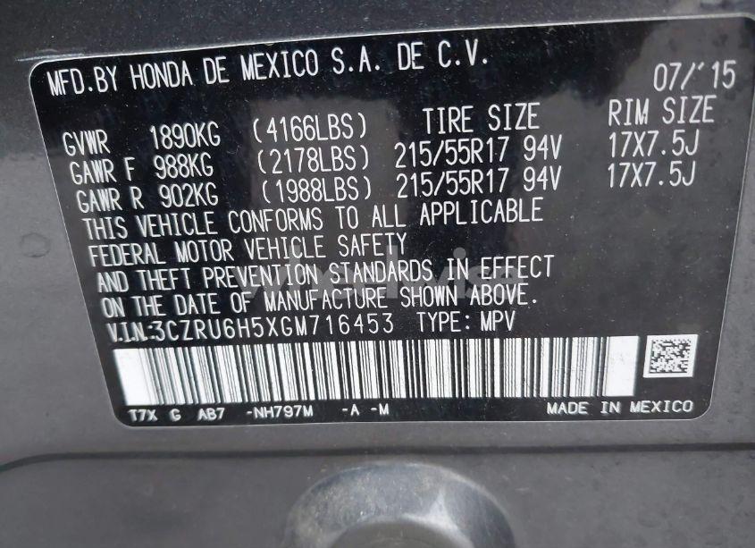 Photo 9 of 2016 Honda Hr-v EX (VIN 3CZRU6H5XGM716453)