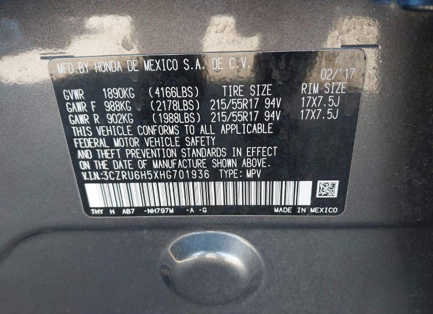 Photo 9 of 2017 Honda Hr-v EX (VIN 3CZRU6H5XHG701936)