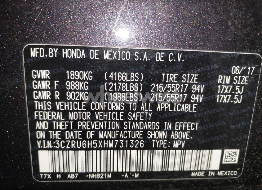 Photo 9 of 2017 Honda Hr-v EX (VIN 3CZRU6H5XHM731326)