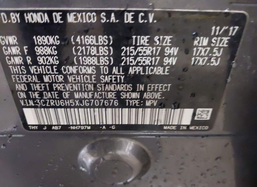 Photo 9 of 2018 Honda Hr-v EX (VIN 3CZRU6H5XJG707676)