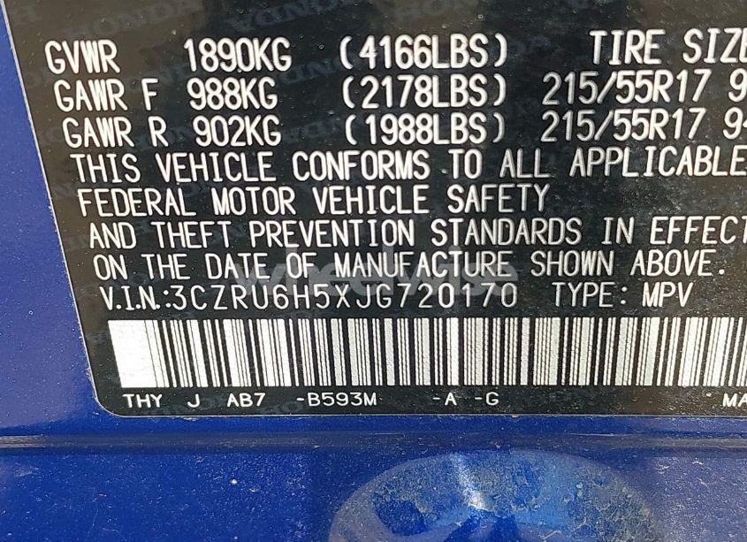 Photo 9 of 2018 Honda Hr-v EX (VIN 3CZRU6H5XJG720170)