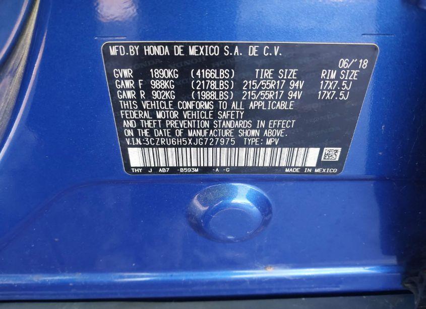 Photo 9 of 2018 Honda Hr-v EX (VIN 3CZRU6H5XJG727975)