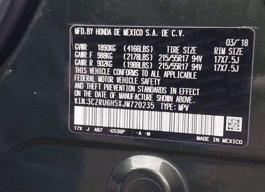 Photo 9 of 2018 Honda Hr-v EX (VIN 3CZRU6H5XJM720235)