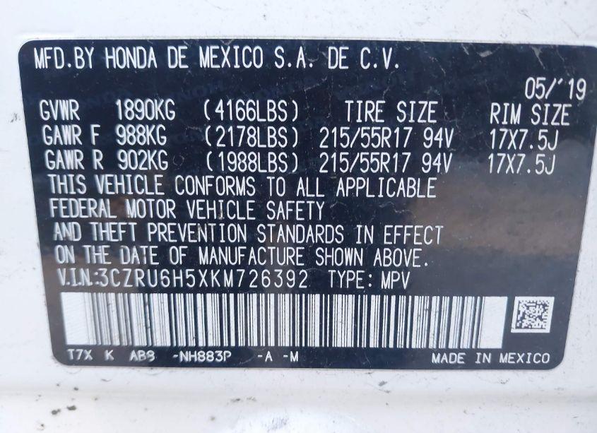 Photo 9 of 2019 Honda Hr-v EX (VIN 3CZRU6H5XKM726392)