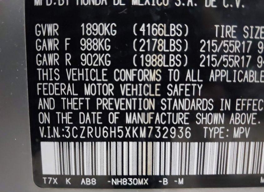 Photo 9 of 2019 Honda Hr-v EX (VIN 3CZRU6H5XKM732936)