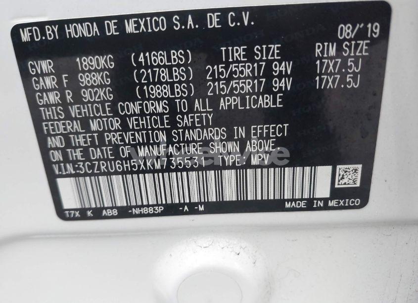 Photo 9 of 2019 Honda Hr-v EX (VIN 3CZRU6H5XKM735531)