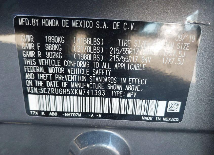 Photo 9 of 2019 Honda Hr-v EX (VIN 3CZRU6H5XKM741393)