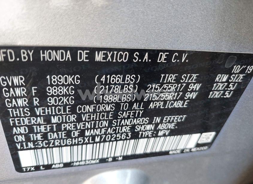 Photo 9 of 2020 Honda Hr-v AWD EX (VIN 3CZRU6H5XLM702563)